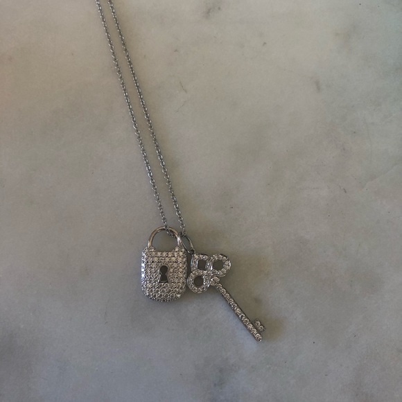 Tiffany & Co Diamond Platinum Lock & Key Necklace - Picture 4 of 5